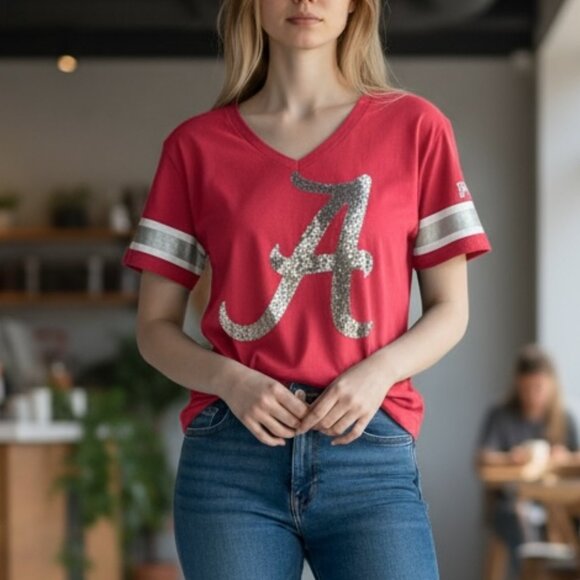 PINK Victoria's Secret 5th & Ocean Women's Shirt Tee ALABAMA Bama Sequins Large - Picture 1 of 8